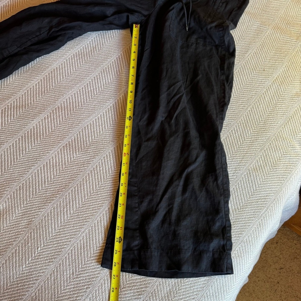 Athleta Retreat Linen Wide Leg Crop Pants Black Petite Large Hem Slits - Picture 10 of 10